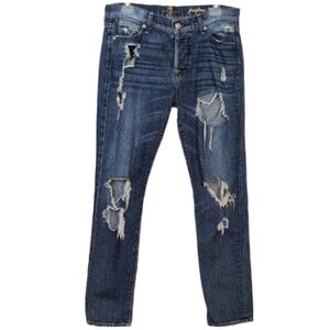 7 For All Mankind Josephina Skinny Boyfriend Jeans Size 27 Blue Distressed Denim
